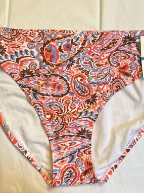 NWT Aqua Couture Floral Paisley Bikini Bottoms in Coral Mix